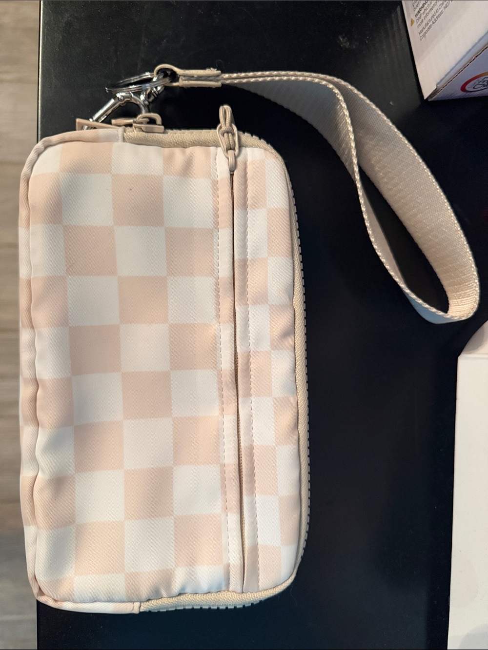 Women's Beige Checkered Wristlet Bag